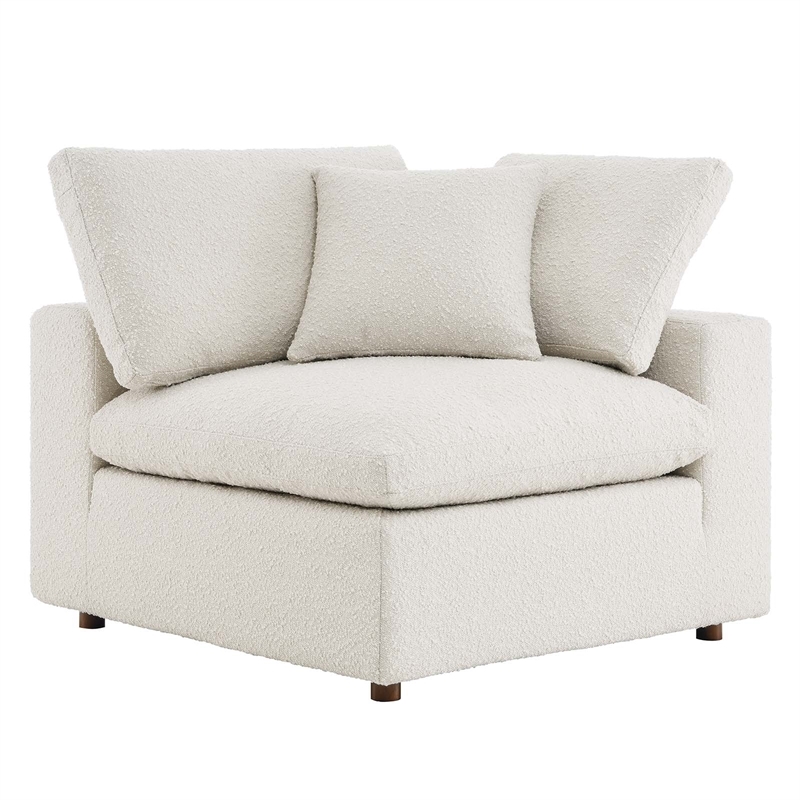 Maklaine Contemporary Upholstered Boucle Fabric Corner Chair in Ivory
