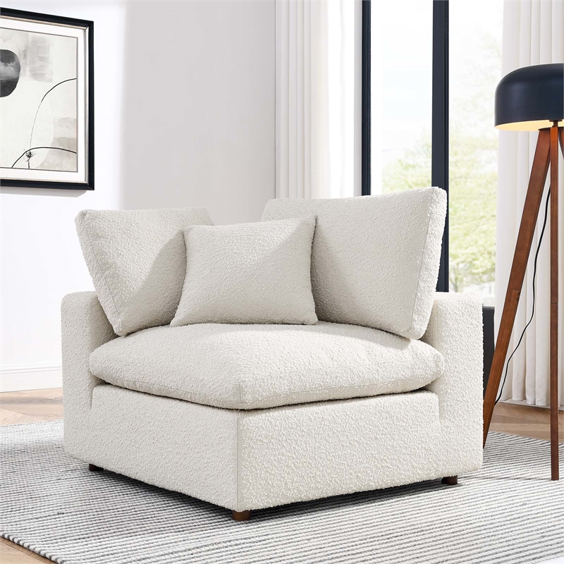 Maklaine Contemporary Upholstered Boucle Fabric Corner Chair in Ivory