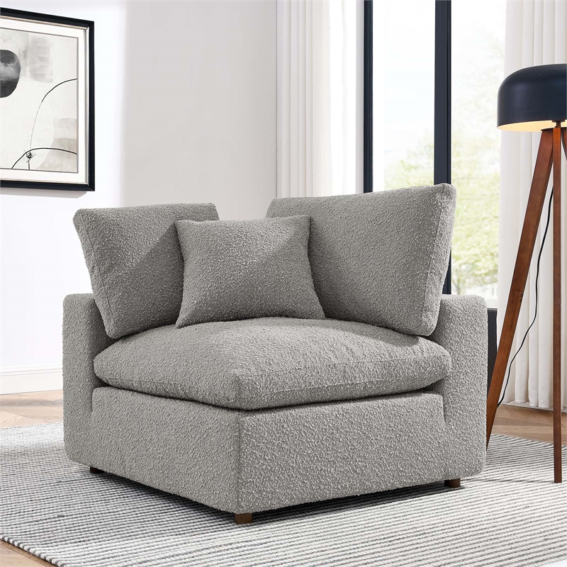 Maklaine Upholstered Boucle Fabric Corner Chair in Light Gray