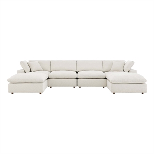 Maklaine 6-Piece Upholstered Boucle Fabric Sectional Sofa in Ivory