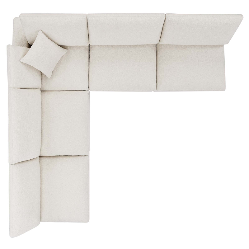 Maklaine 5-Piece Upholstered Modern Fabric Sectional Sofa in Ivory