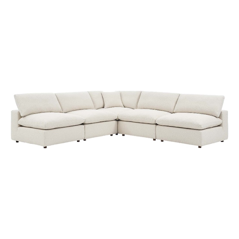 Maklaine 5-Piece Upholstered Modern Fabric Sectional Sofa in Ivory