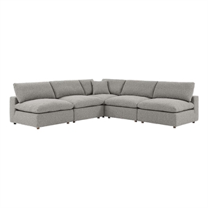 Maklaine 5-Piece Upholstered Modern Fabric Sectional Sofa in Light Gray