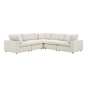 Maklaine 5-Piece Upholstered Fabric & Wood Sectional Sofa in Ivory