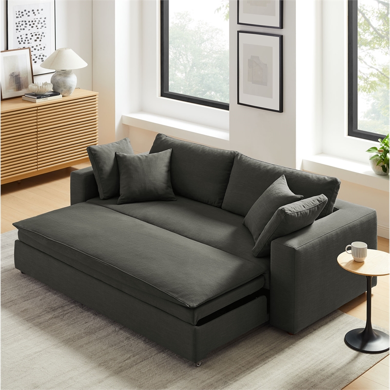 Maklaine Contemporary Dense Foam Padding Upholstered Sleeper Sofa in Gray
