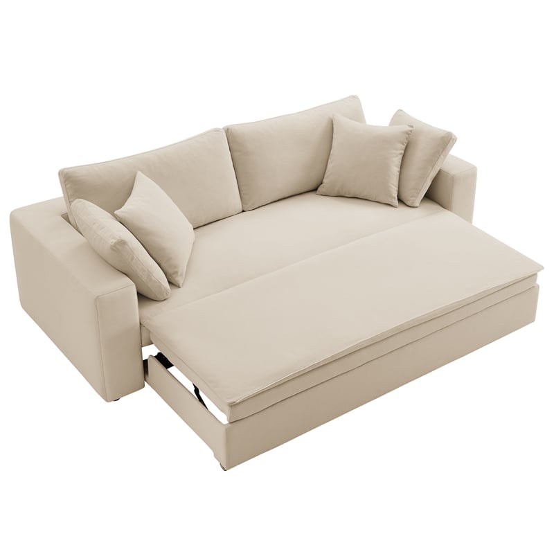 Maklaine Down Filled Overstuffed Sleeper Sofa w/Throw Pillows - Light Beige