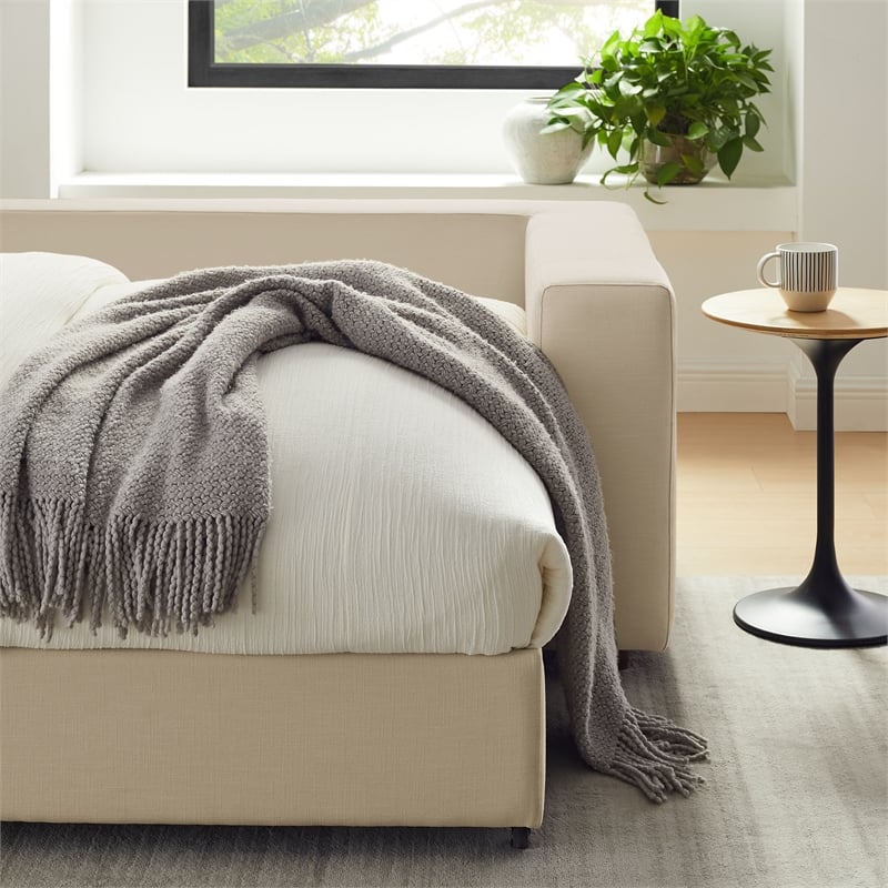 Maklaine Down Filled Overstuffed Sleeper Sofa w/Throw Pillows - Light Beige