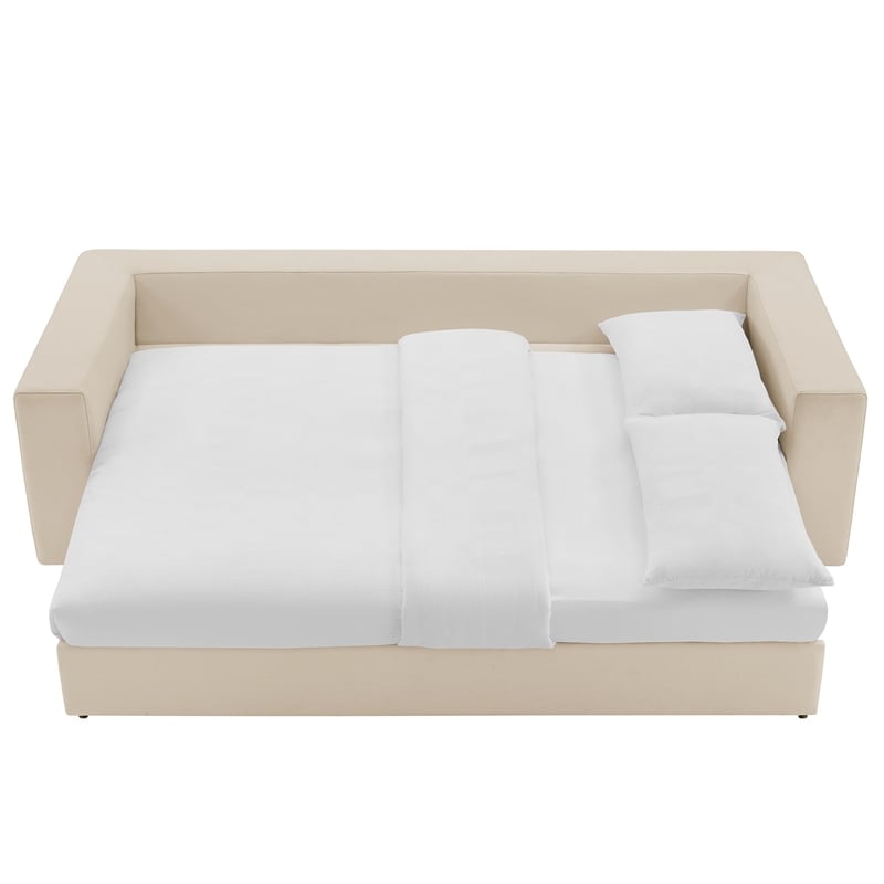 Maklaine Down Filled Overstuffed Sleeper Sofa w/Throw Pillows - Light Beige