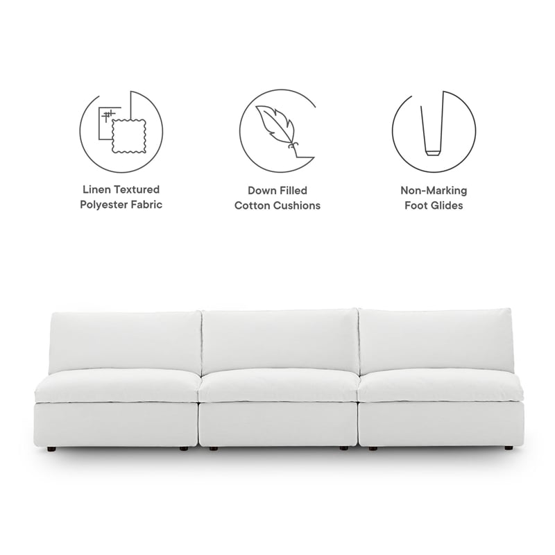 Maklaine Contemporary Polyester Fabric Armless Sectional Sofa in White