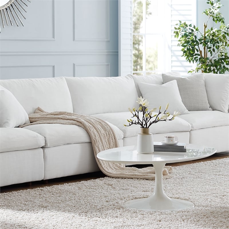 Maklaine Contemporary Polyester Fabric Armless Sectional Sofa in White