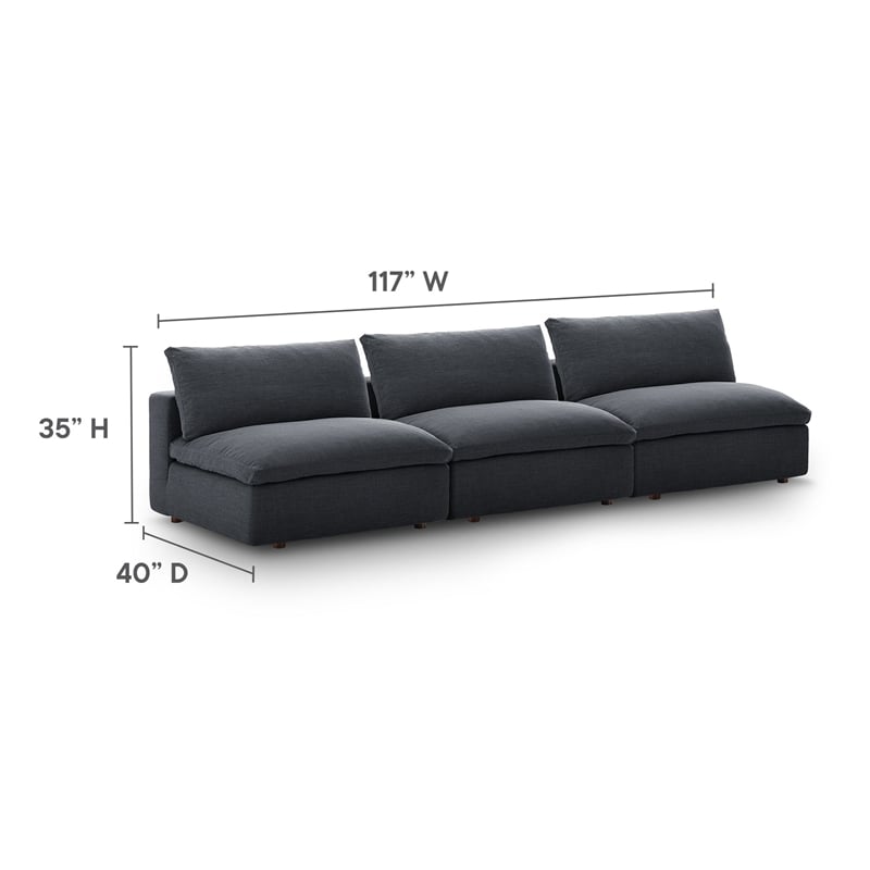 Maklaine Contemporary Polyester Fabric Armless Sectional Sofa in Gray