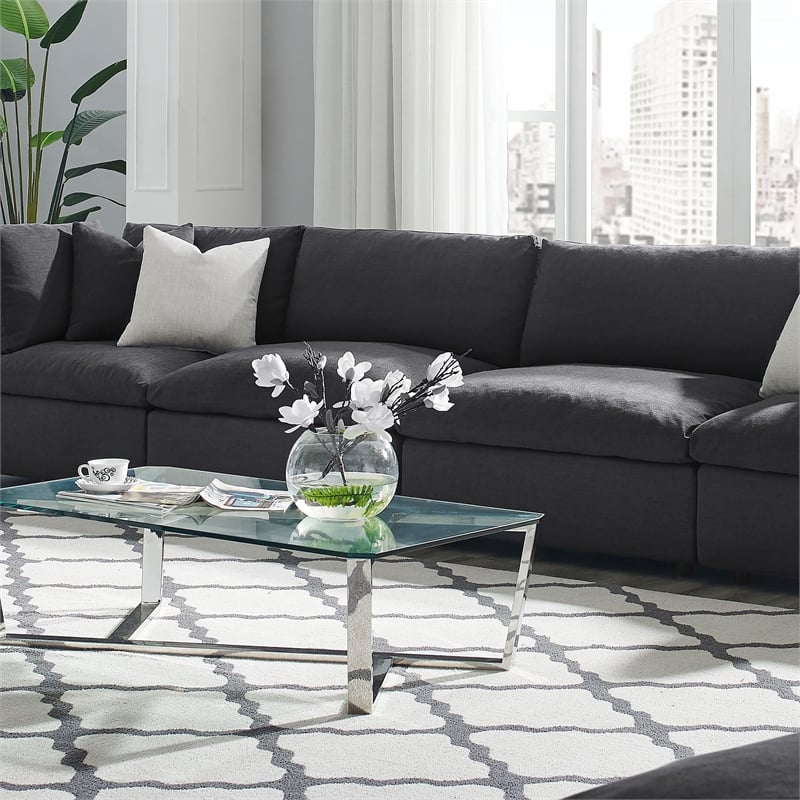 Maklaine Contemporary Polyester Fabric Armless Sectional Sofa in Gray
