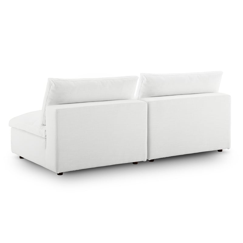 Maklaine Contemporary Polyester Fabric Armless Sectional Loveseat in White