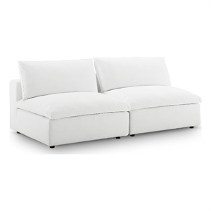 Maklaine Contemporary Polyester Fabric Armless Sectional Loveseat in White