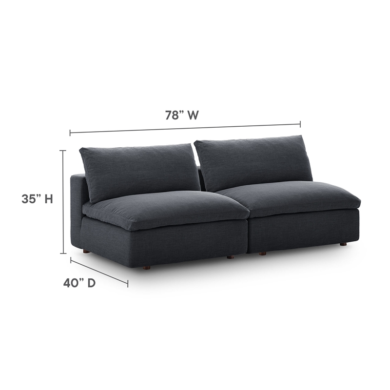 Maklaine Contemporary Polyester Fabric Armless Sectional Loveseat in Gray