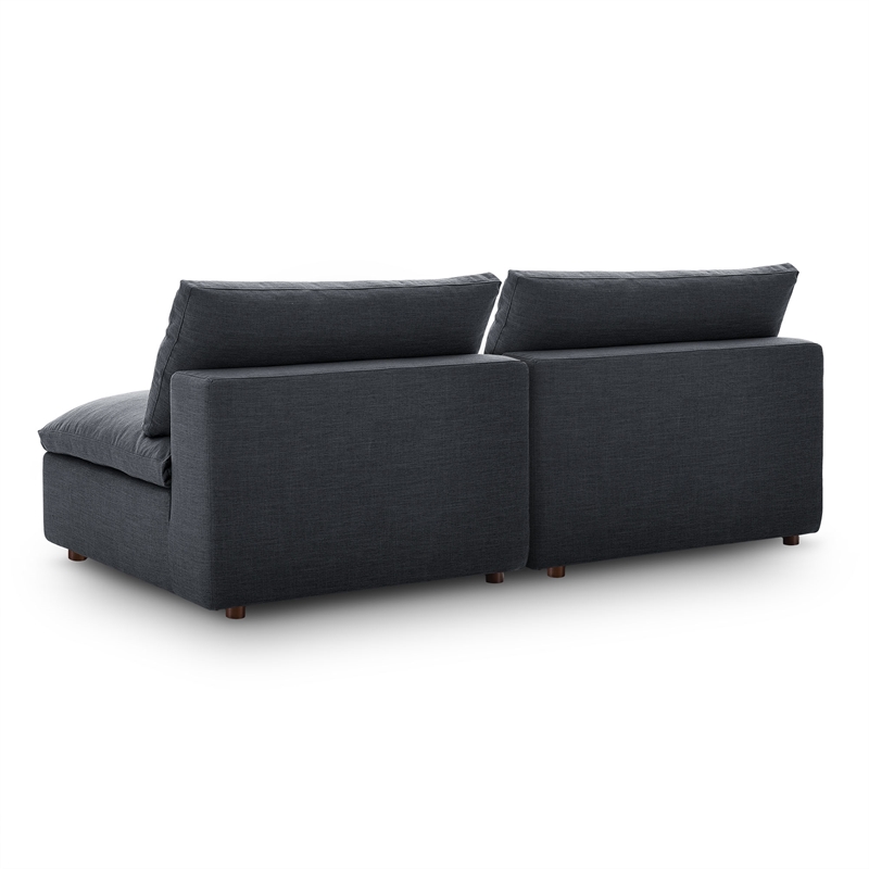 Maklaine Contemporary Polyester Fabric Armless Sectional Loveseat in Gray