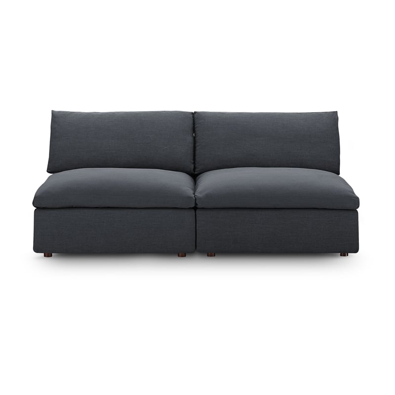 Maklaine Contemporary Polyester Fabric Armless Sectional Loveseat in Gray
