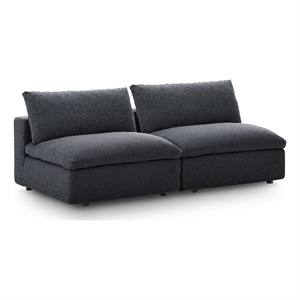 Maklaine Contemporary Polyester Fabric Armless Sectional Loveseat in Gray