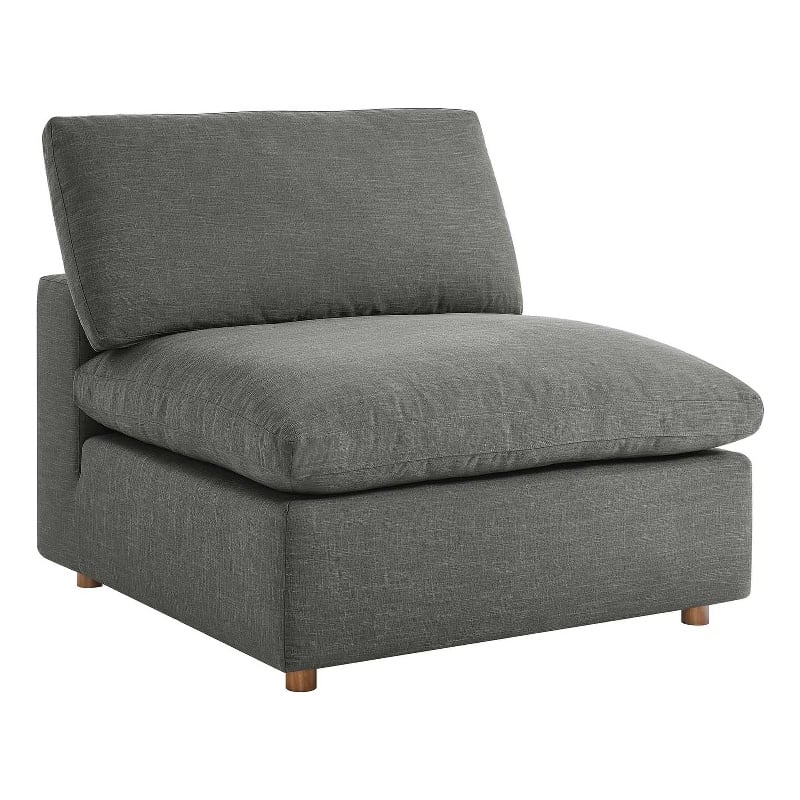 Maklaine Fabric Down Filled Overstuffed Armless Chair in Gray