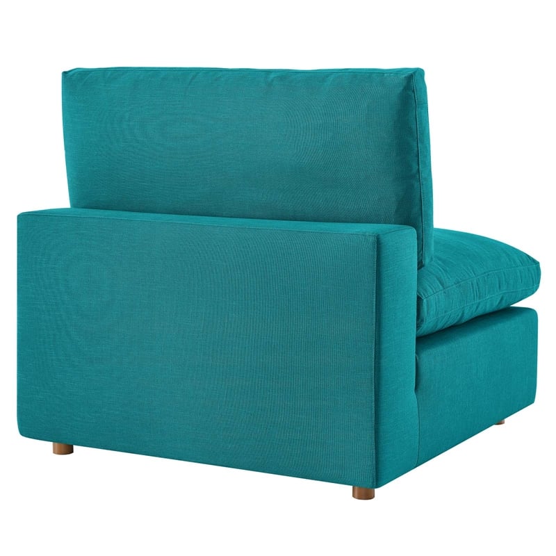 Maklaine Fabric Down Filled Overstuffed Armless Chair in Teal