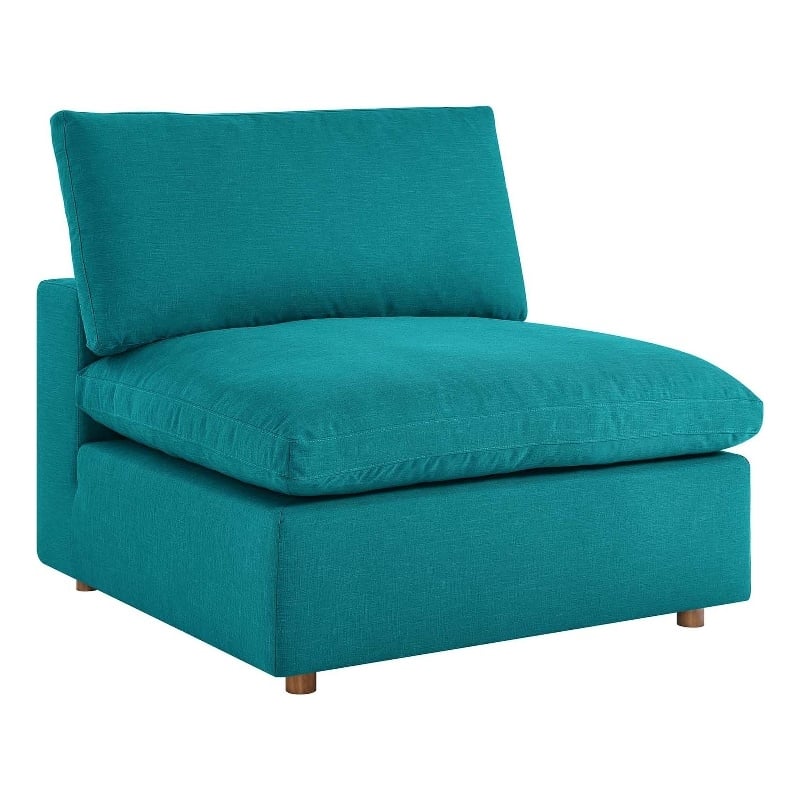 Maklaine Fabric Down Filled Overstuffed Armless Chair in Teal