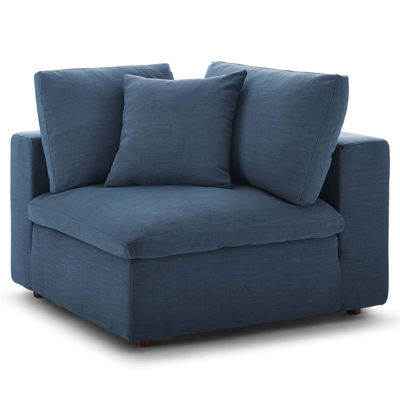 Maklaine Fabric Down Filled Overstuffed Corner Chair in Azure