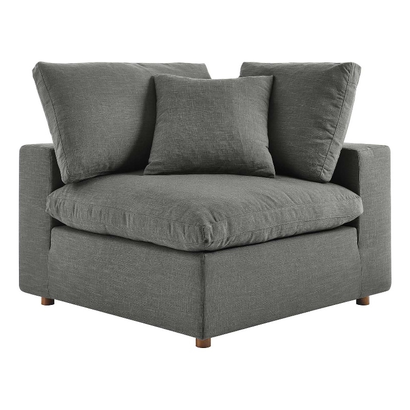 Maklaine Fabric Down Filled Overstuffed Corner Chair in Gray