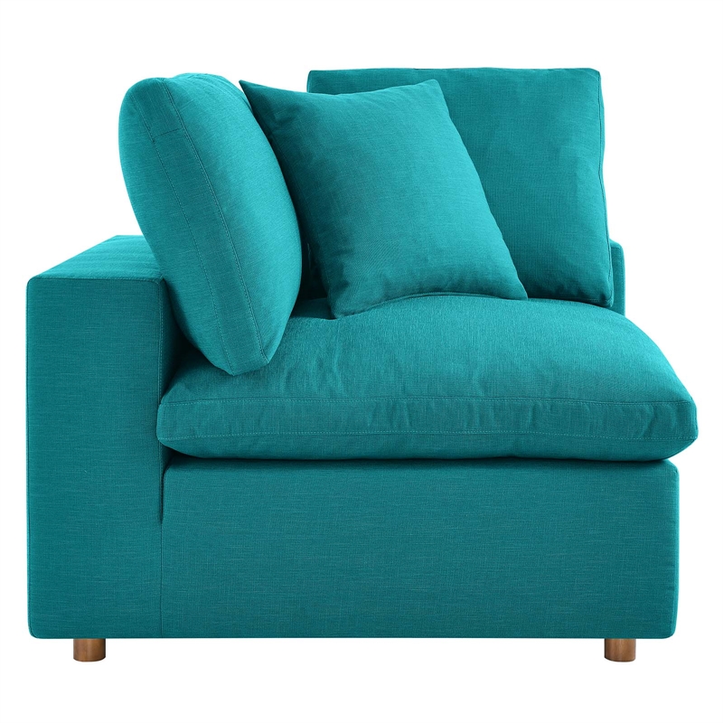 Maklaine Fabric Down Filled Overstuffed Corner Chair in Teal