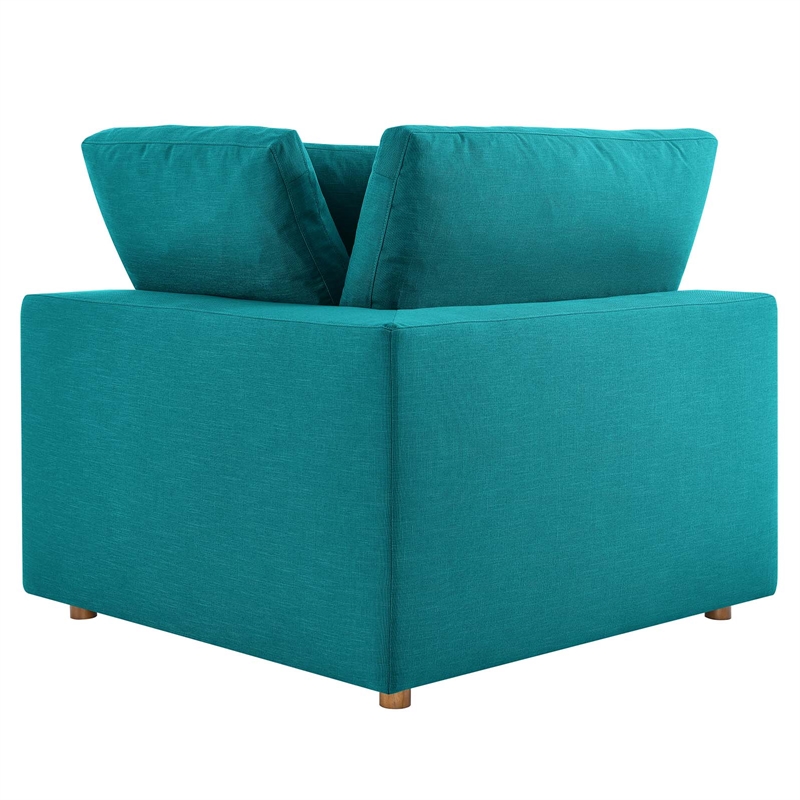 Maklaine Fabric Down Filled Overstuffed Corner Chair in Teal