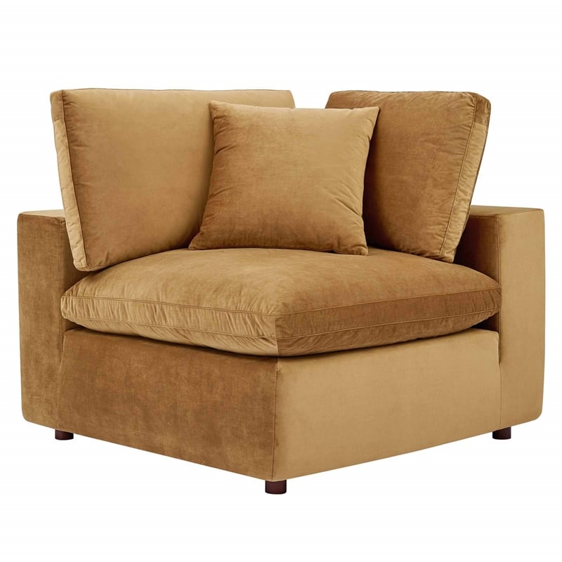 Maklaine Down Filled Performance Velvet Corner Chair in Cognac Brown
