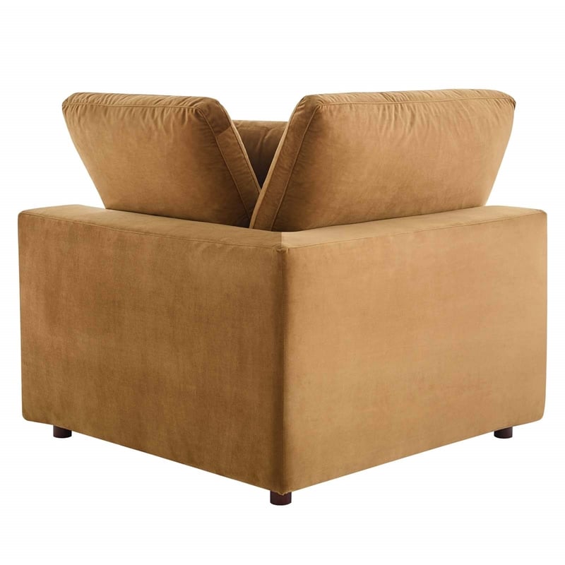 Maklaine Down Filled Performance Velvet Corner Chair in Cognac Brown