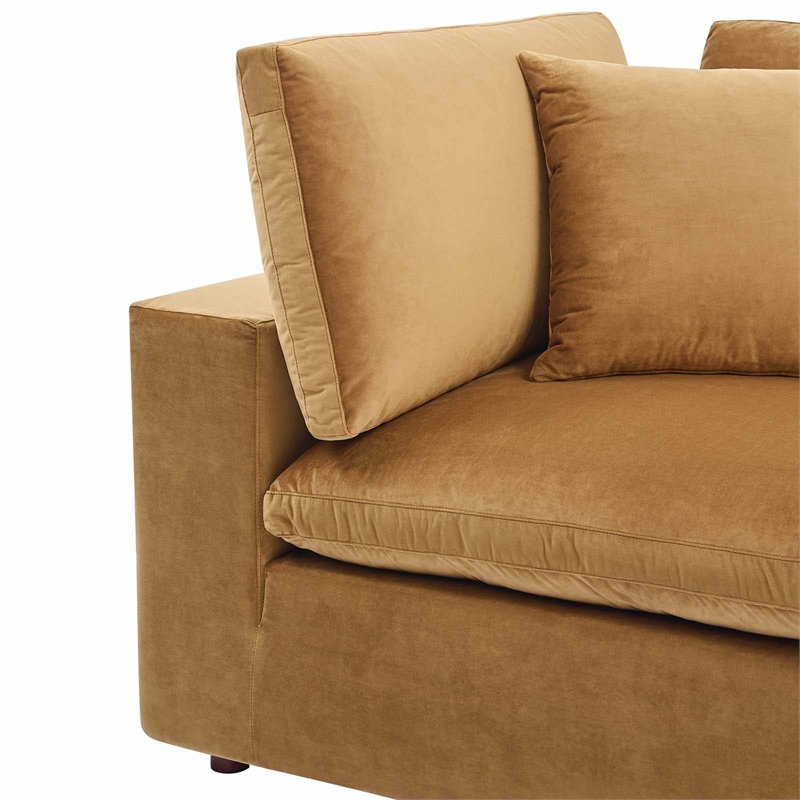 Maklaine Down Filled Performance Velvet Corner Chair in Cognac Brown