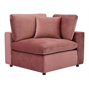 Maklaine Down Filled Performance Velvet Corner Chair in Dusty Rose Pink