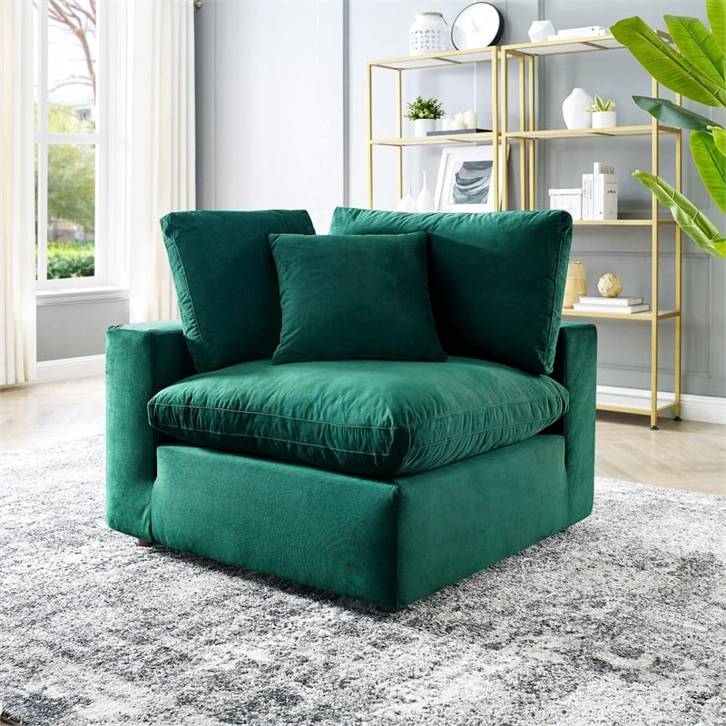 Maklaine Down Filled Performance Velvet Corner Chair in Green