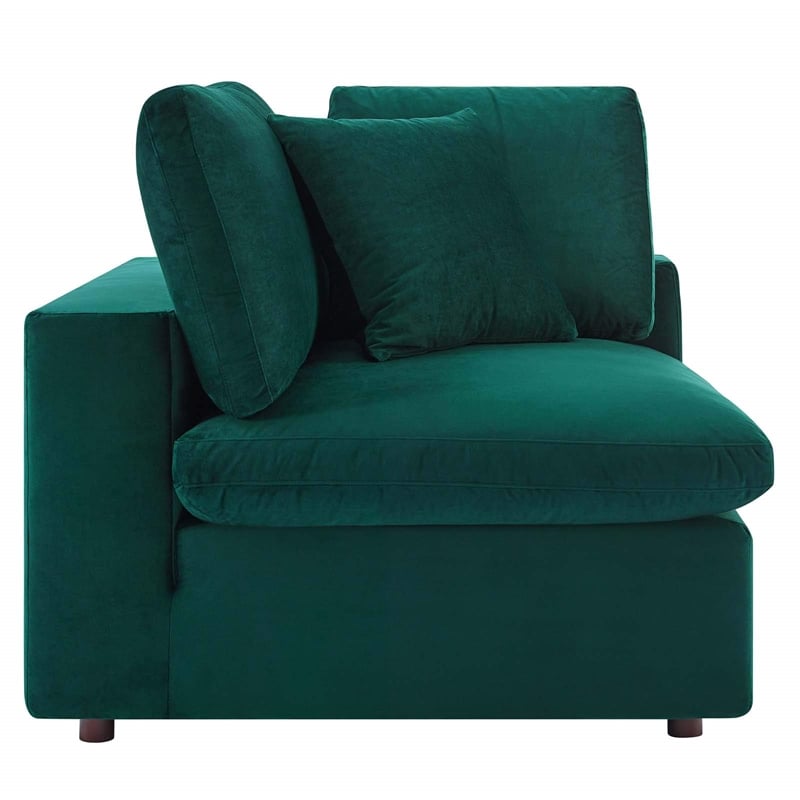 Maklaine Down Filled Performance Velvet Corner Chair in Green