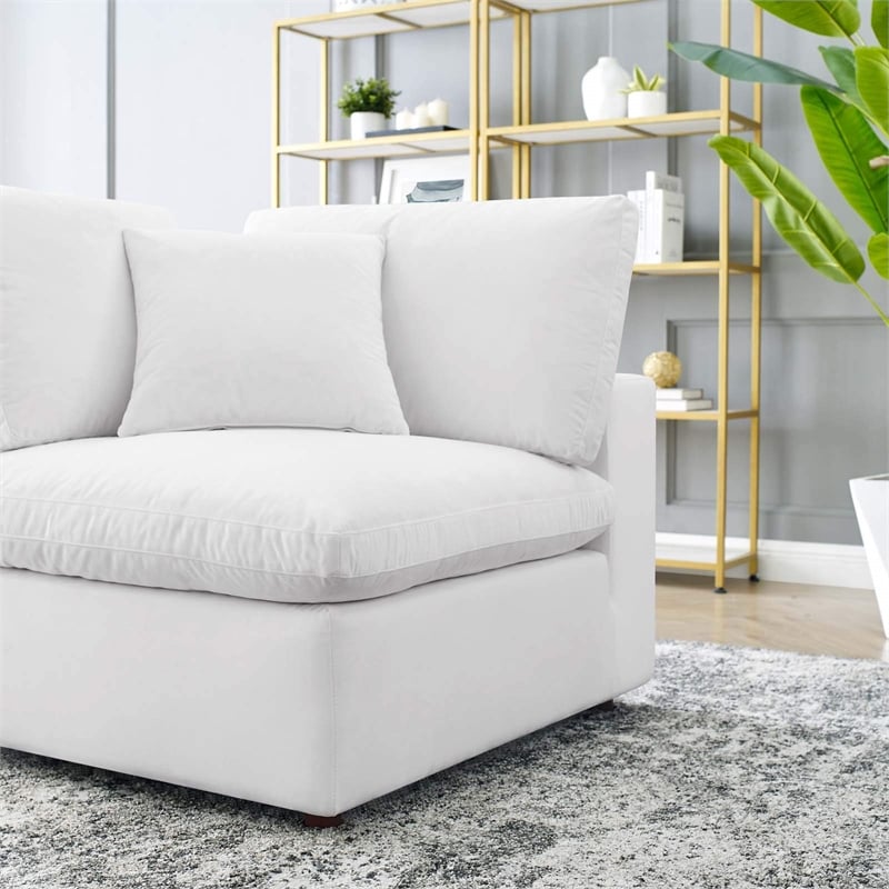 Maklaine Down Filled Performance Velvet Corner Chair in White