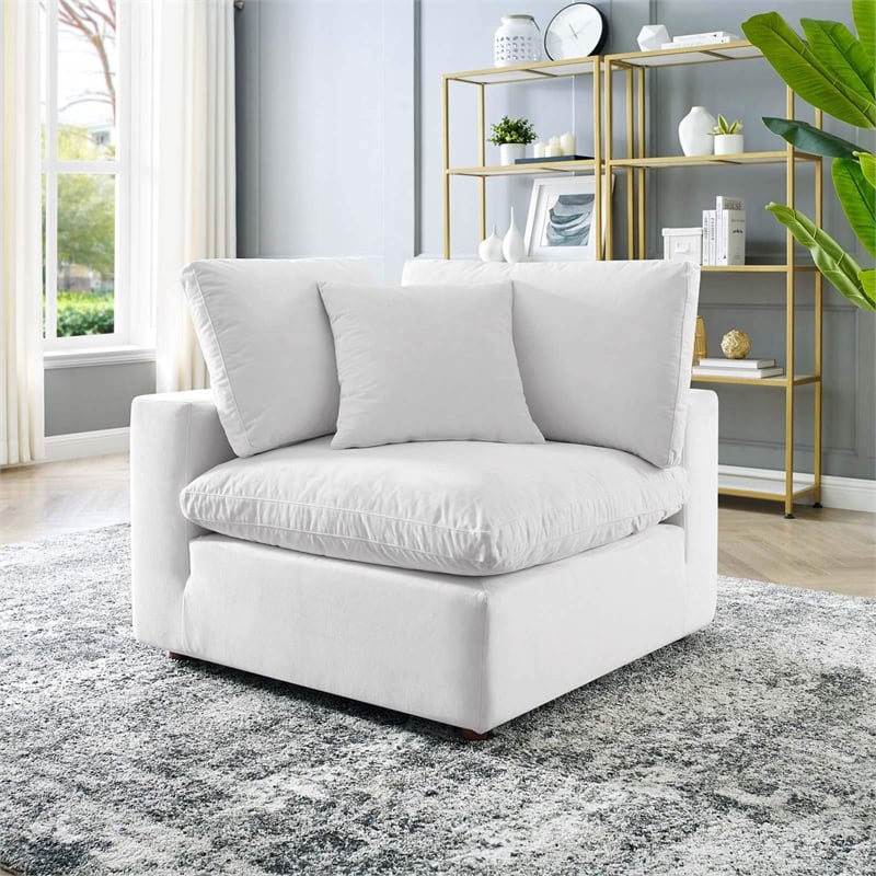 Maklaine Down Filled Performance Velvet Corner Chair in White
