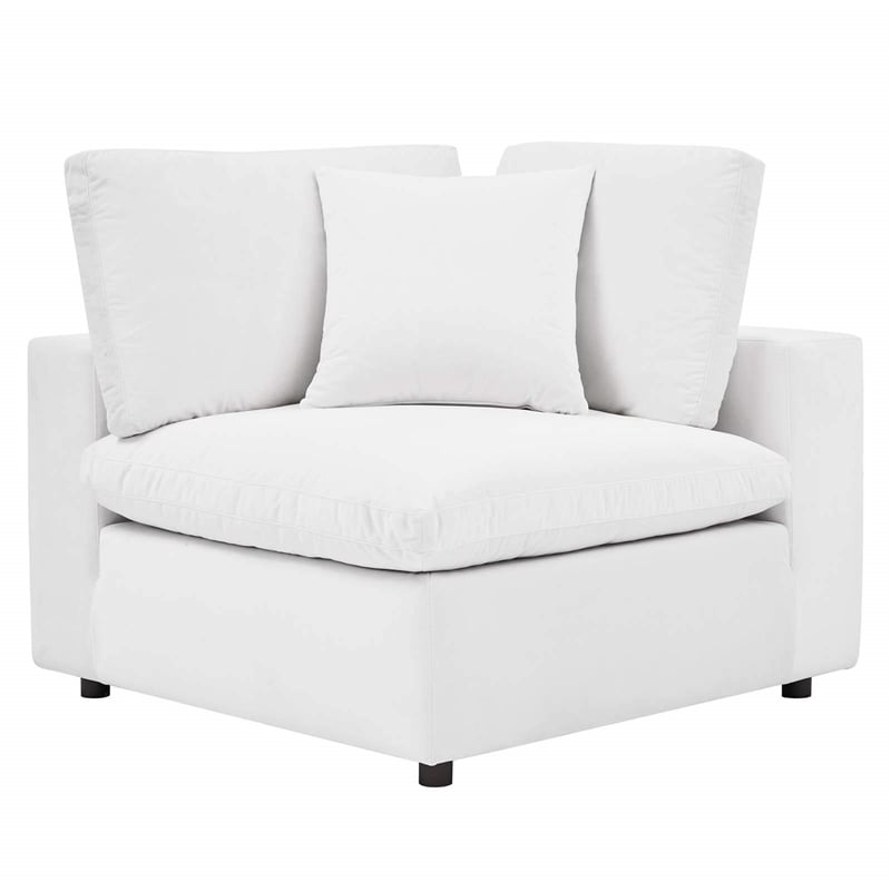 Maklaine Down Filled Performance Velvet Corner Chair in White