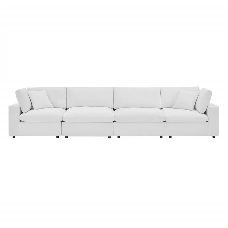 Maklaine 4-Seater Down Filled Overstuffed Performance Velvet Sofa in White