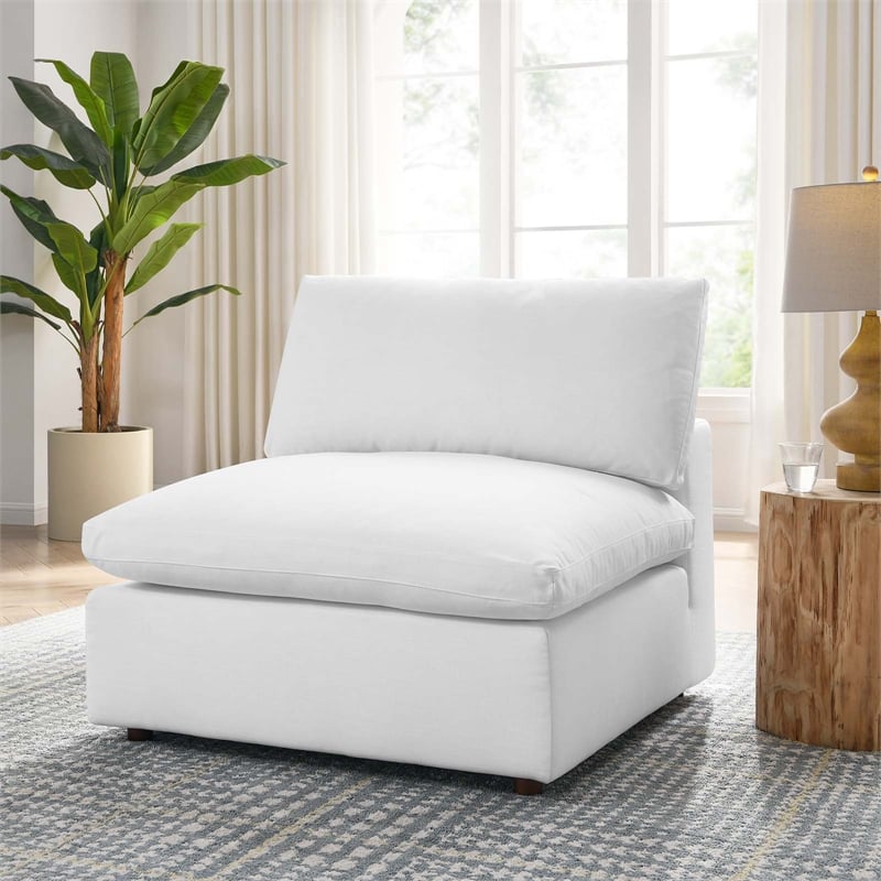 Maklaine Fabric Down Filled Overstuffed Armless Chair in Pure White
