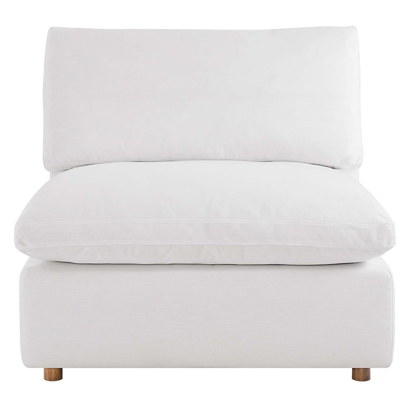 Maklaine Fabric Down Filled Overstuffed Armless Chair in Pure White