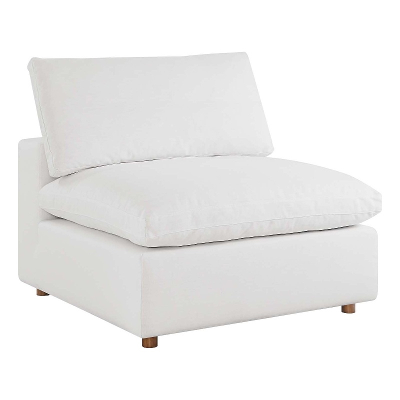 Maklaine Fabric Down Filled Overstuffed Armless Chair in Pure White