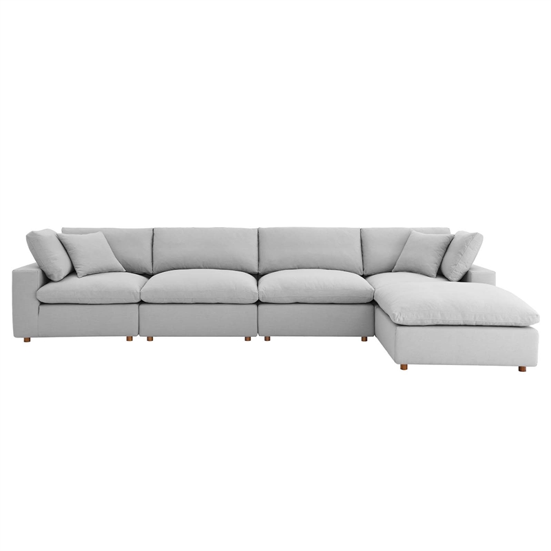 Maklaine 5-Piece Fabric Down Filled Sectional Sofa Set in Light Gray