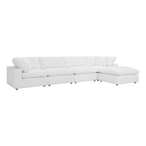 Maklaine 5-Piece Fabric Down Filled Sectional Sofa Set in Pure White
