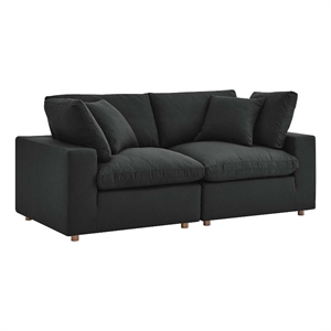 Maklaine Contemporary 2-Piece Fabric Down Filled Sectional Sofa in Black