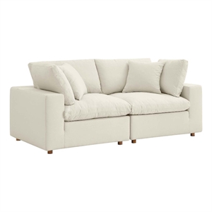 Maklaine 2-Piece Fabric Down Filled Sectional Sofa in Light Beige