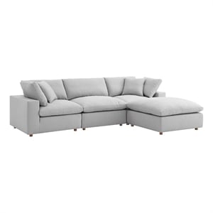 Maklaine 4-Piece Fabric Down Filled Sectional Sofa Set in Light Gray