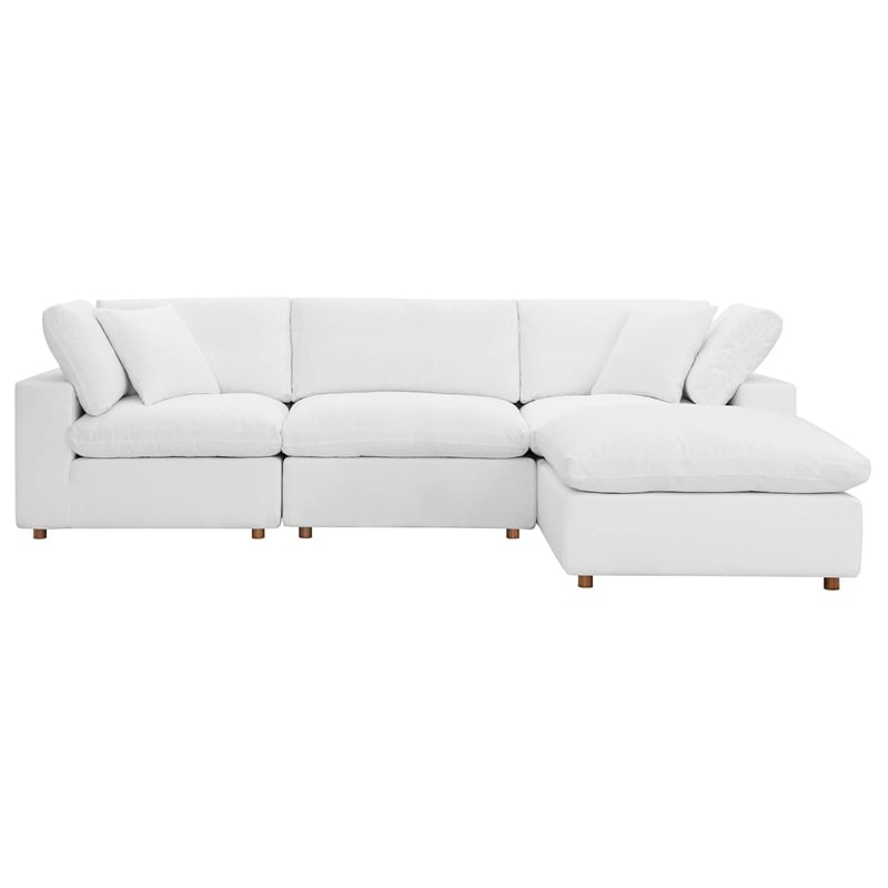 Maklaine 4-Piece Fabric Down Filled Sectional Sofa Set in Pure White