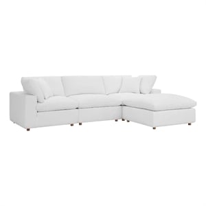Maklaine 4-Piece Fabric Down Filled Sectional Sofa Set in Pure White