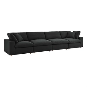 Maklaine 4-Piece Down Filled Fabric Sectional Sofa Set in Black